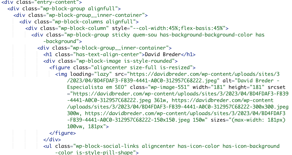 Exemplo de marcação HTML