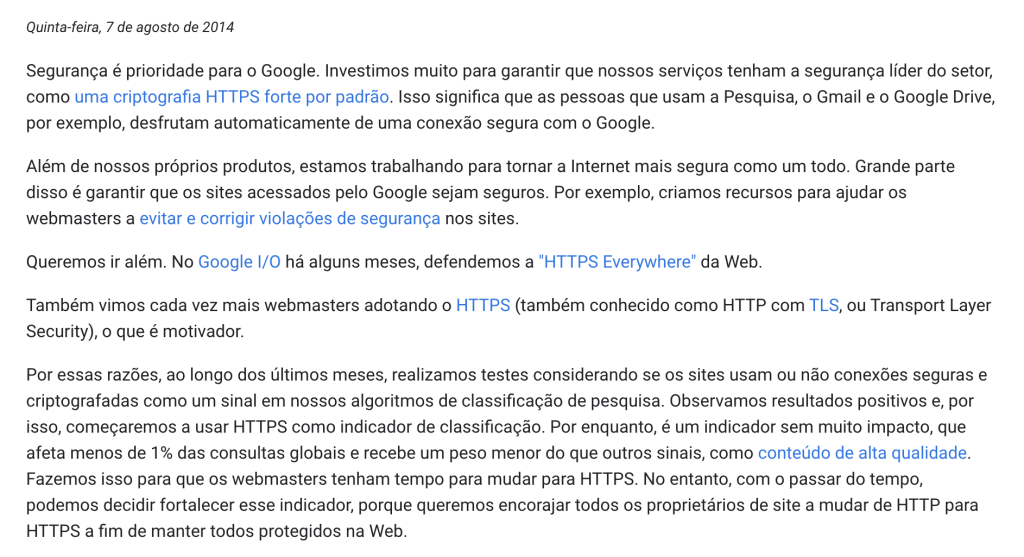 HTTPS como um sinal de classificação